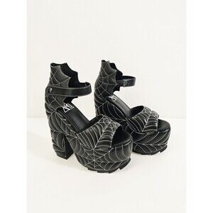 YRU Ophelia Size 6 Black White Spider Web Platform Heels Goth Halloween